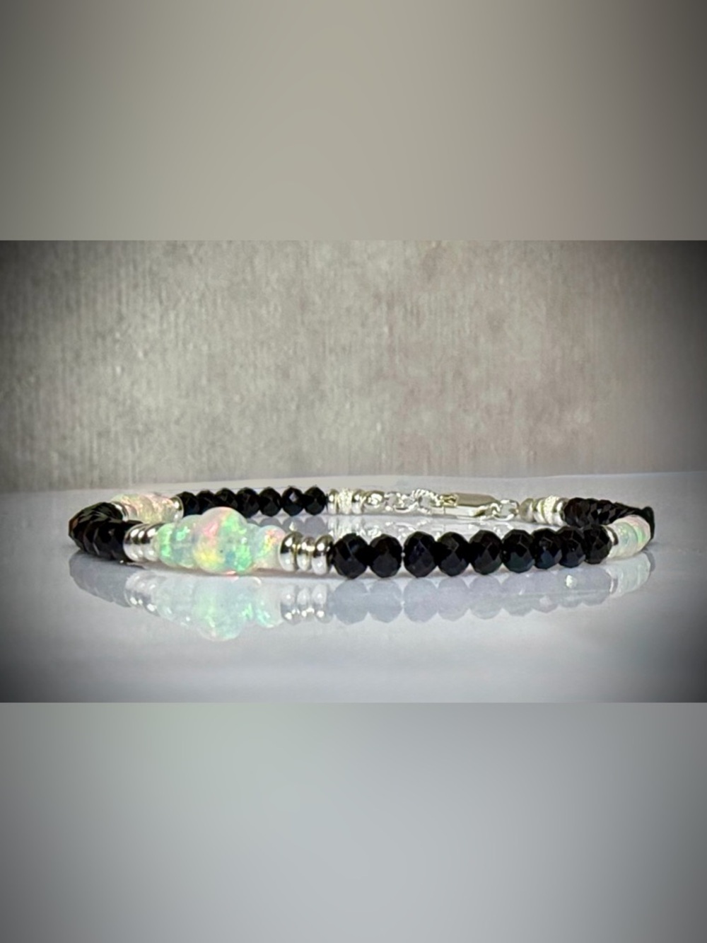Ethiopian Opal Black Spinel Bracelet in Sterling Silver - Picture 2 of 8